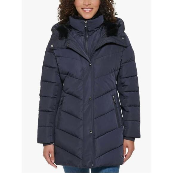 NWT - Andrew Marc Women's Mixed Media Hooded Puffer Jacket
